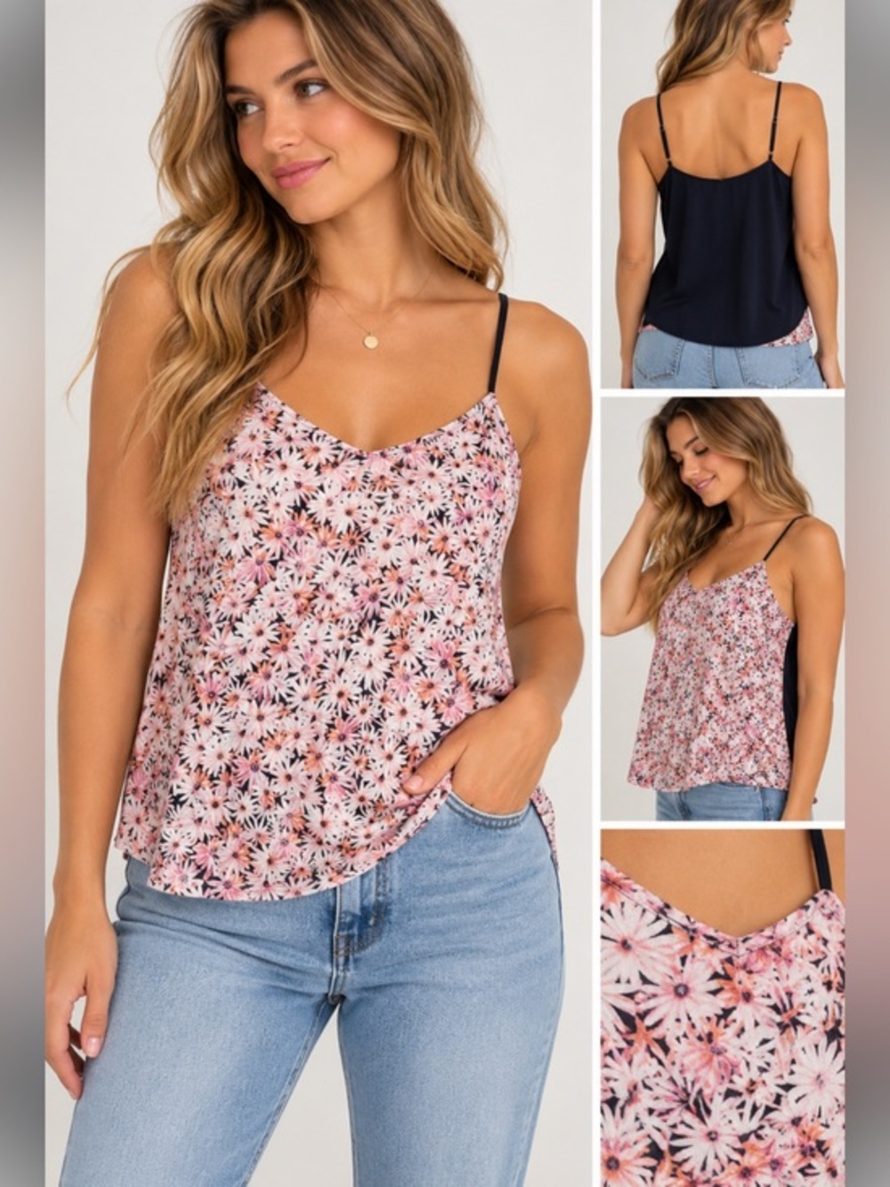 French Connection Pink Floral Cami Tank Top Size 12 XL